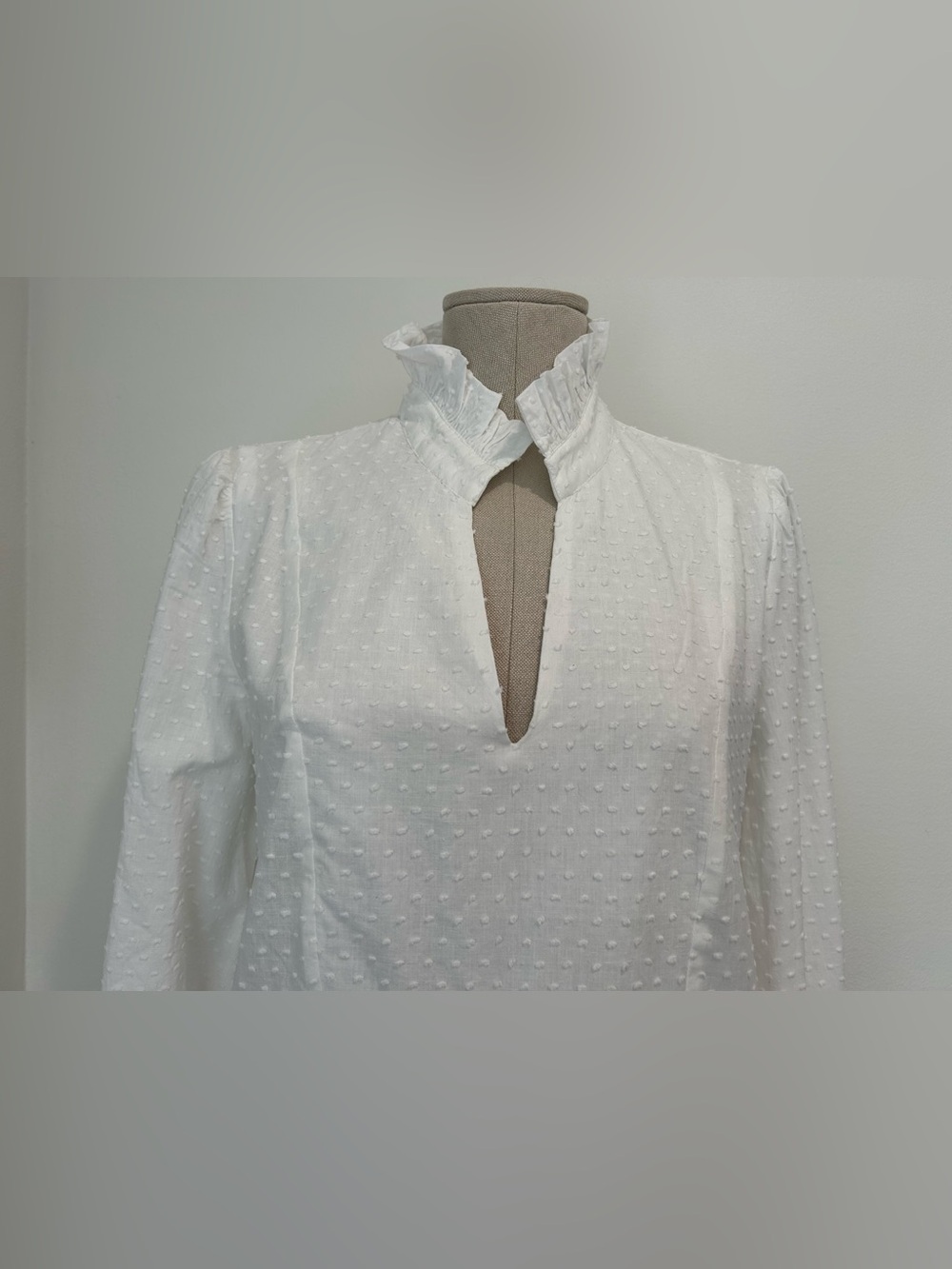 TUCKERNUCK - White Swiss Dot Tiered Cotton Long Puff Sleeve Dress Size S - Picture 8 of 16